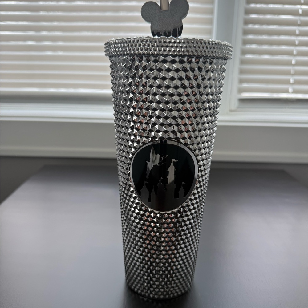 Silver Studded Tumbler with Mickey Straw, Tinkerbell & the Castle on the middle
